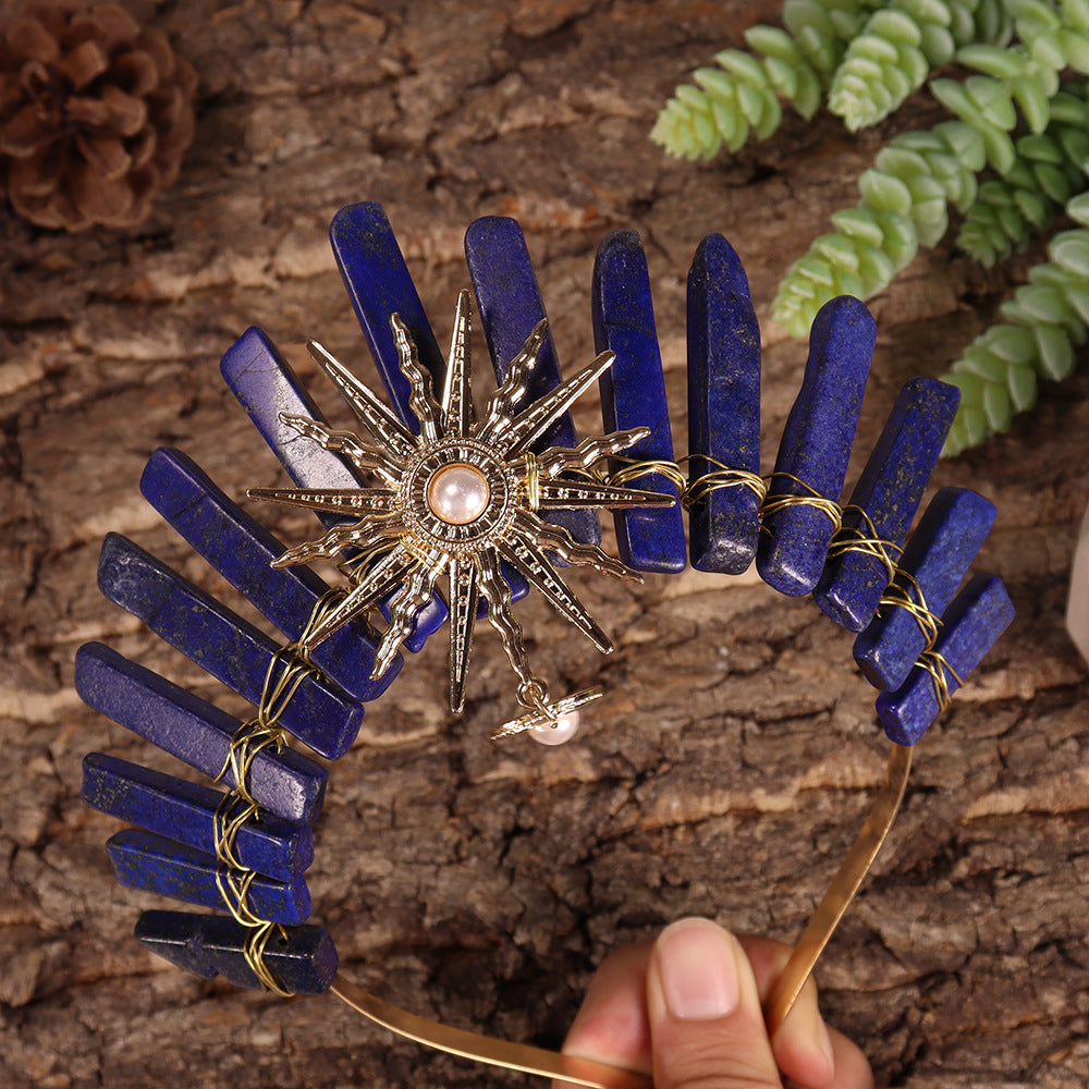 Olivenorma Sun Goddes Tiara Wedding Crystal Crown - Lapis Lazuli - image 9