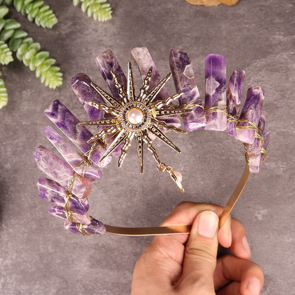 Olivenorma Sun Goddes Tiara Wedding Crystal Crown - Amethyst - image 13