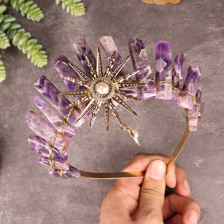 Olivenorma Sun Goddes Tiara Wedding Crystal Crown - Amethyst - image 13