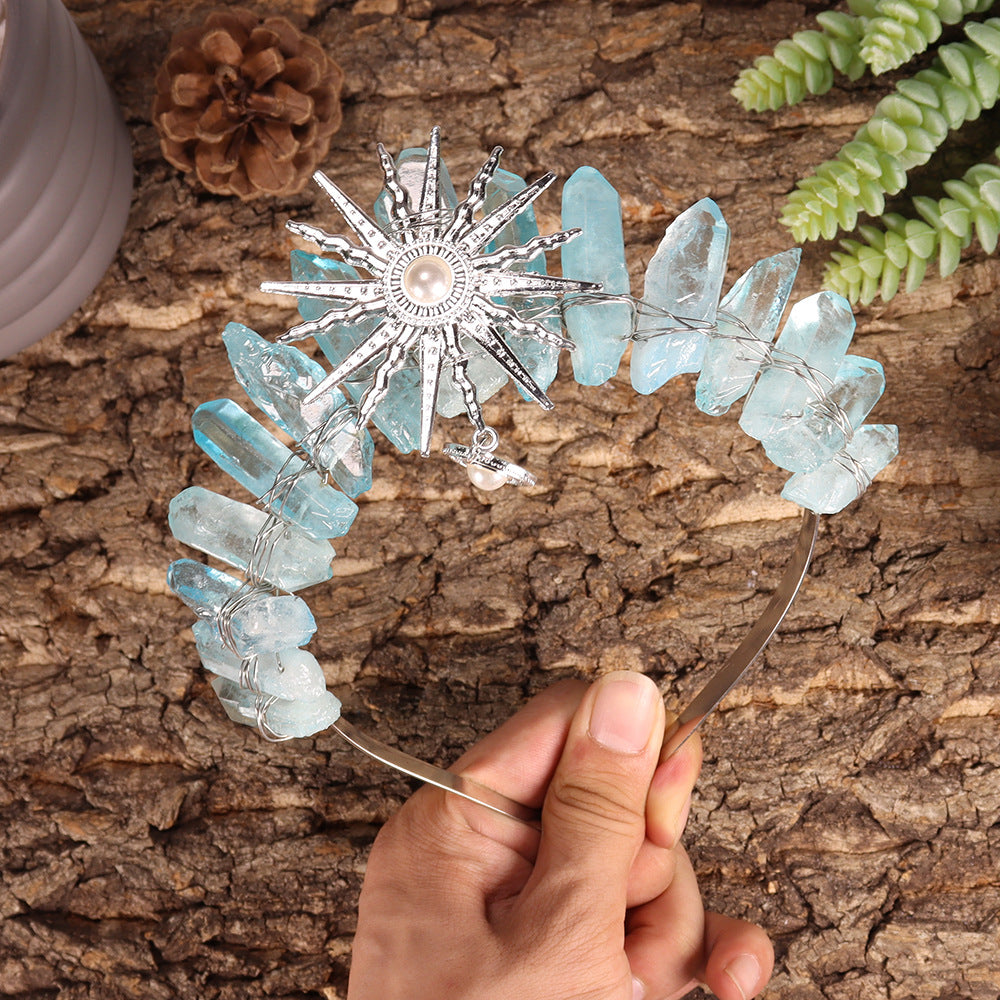 Olivenorma Sun Goddes Tiara Wedding Crystal Crown - Aquamarine - image 17