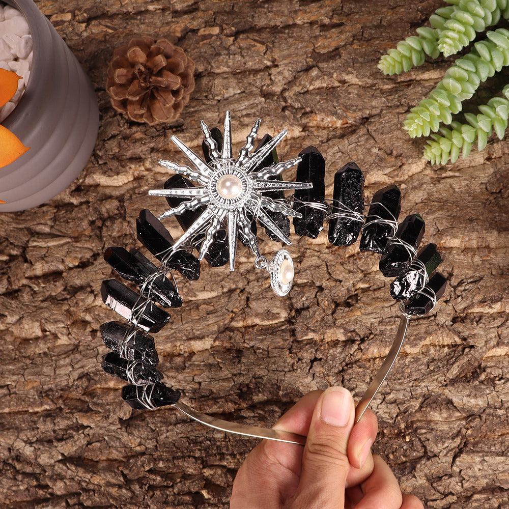 Olivenorma Sun Goddes Tiara Wedding Crystal Crown - Obsidian&Silver - image 7