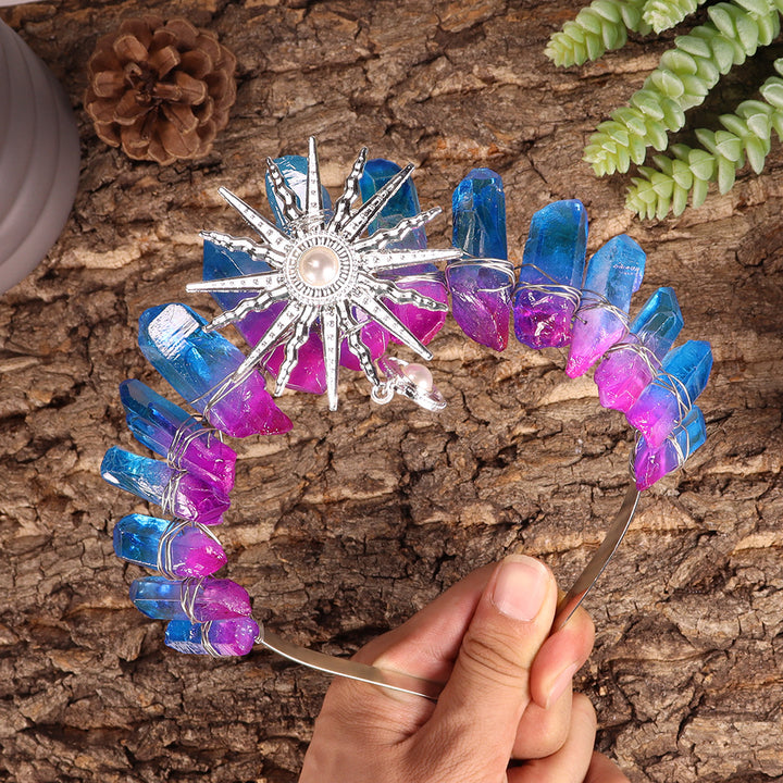 Olivenorma Sun Goddes Tiara Wedding Crystal Crown - Electroplated Blue Purple Crystal - image 34