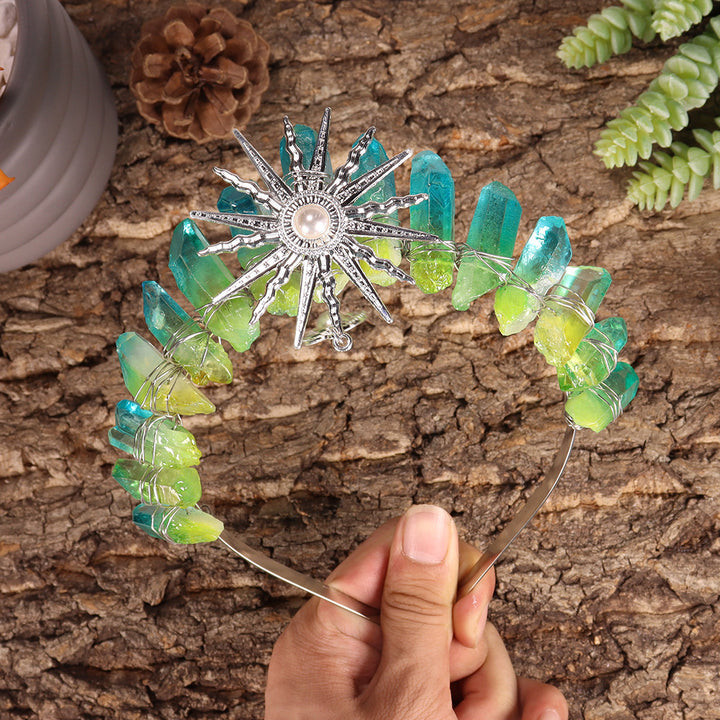 Olivenorma Sun Goddes Tiara Wedding Crystal Crown - Electroplated Green Yellow Crystal - image 37