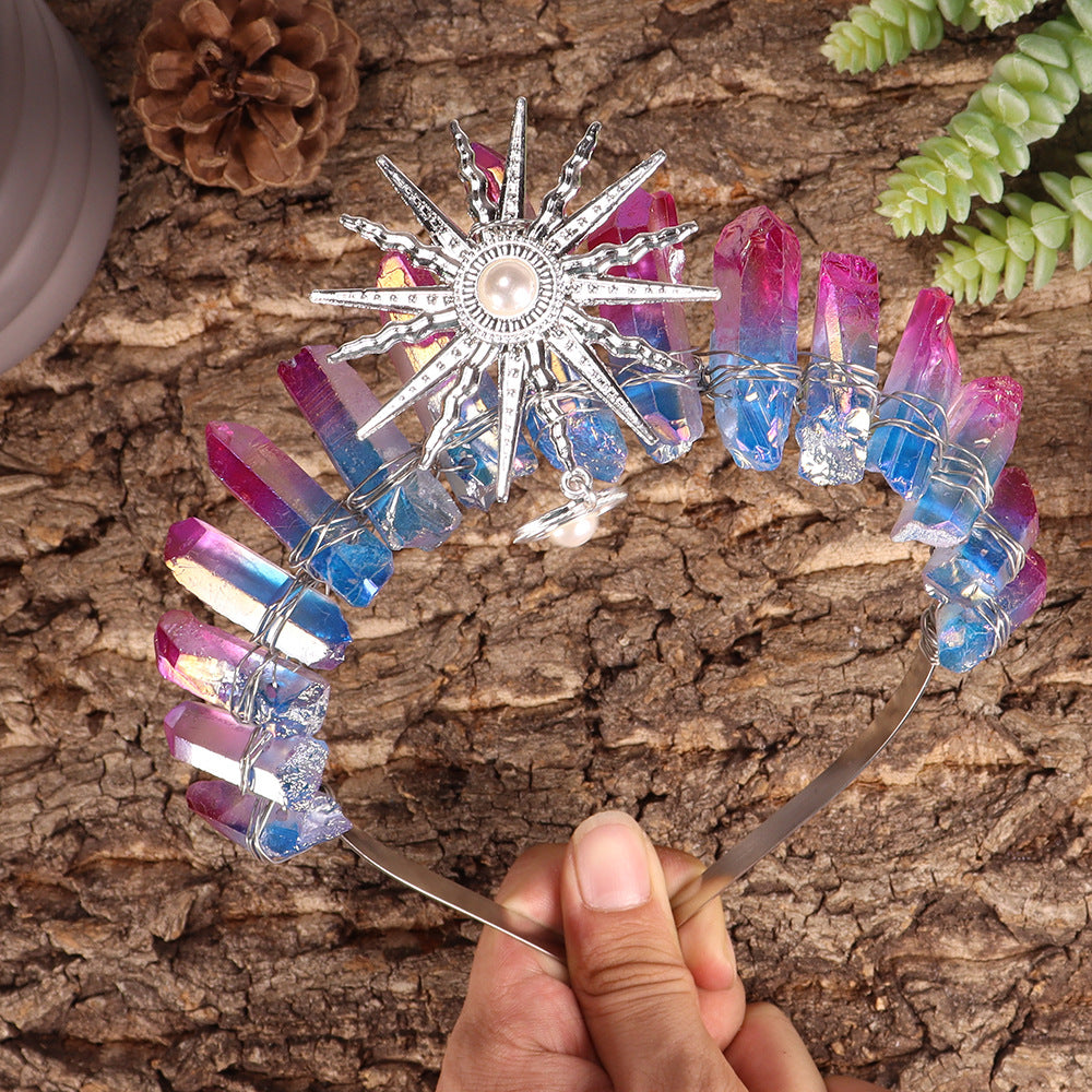 Olivenorma Sun Goddes Tiara Wedding Crystal Crown - Electroplated Red Blue Crystal - image 35