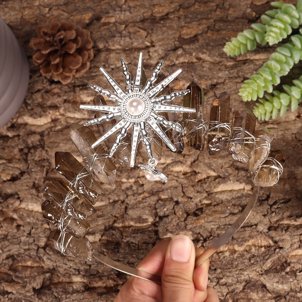Olivenorma Sun Goddes Tiara Wedding Crystal Crown - Smoky Quartz - image 19