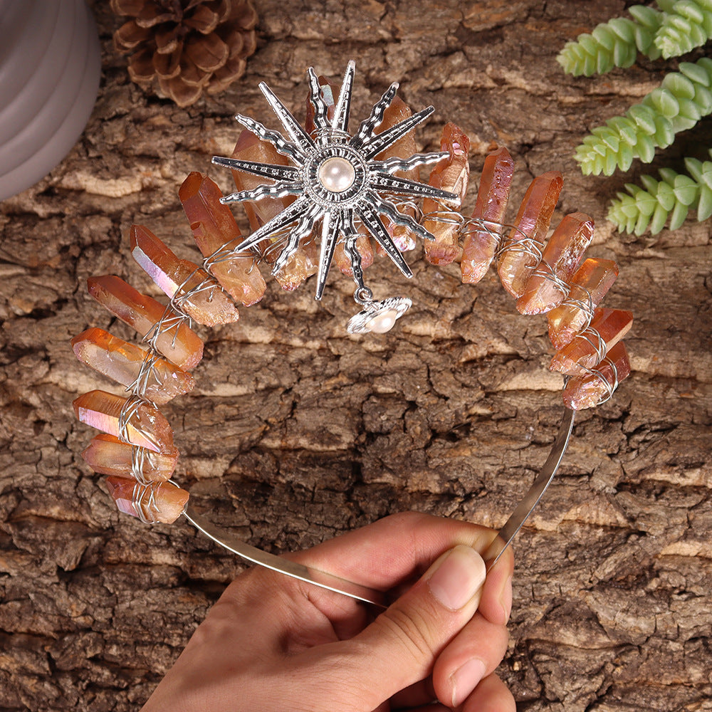 Olivenorma Sun Goddes Tiara Wedding Crystal Crown - Electroplated Brown Crystal - image 36
