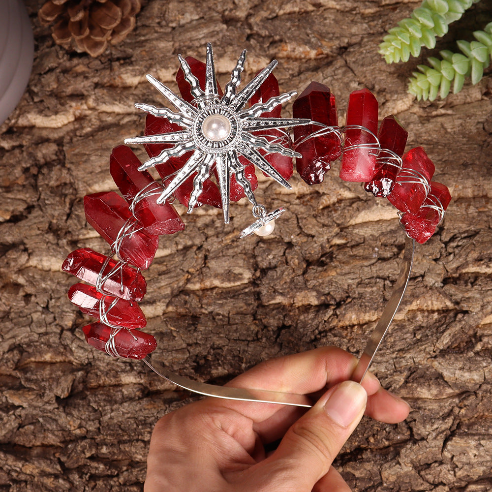 Olivenorma Sun Goddes Tiara Wedding Crystal Crown - Garnet - image 23