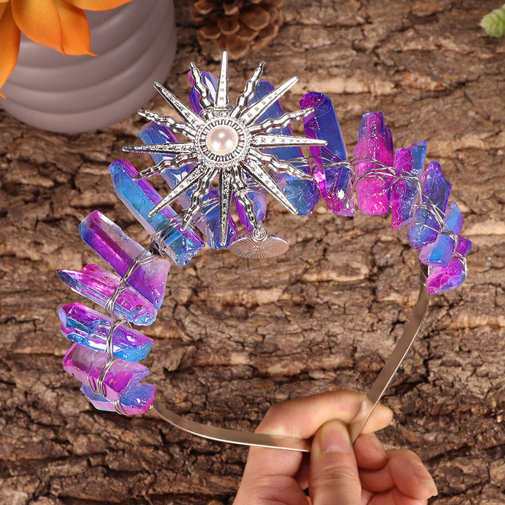 Olivenorma Sun Goddes Tiara Wedding Crystal Crown - Electroplated Purple Crystal - image 33