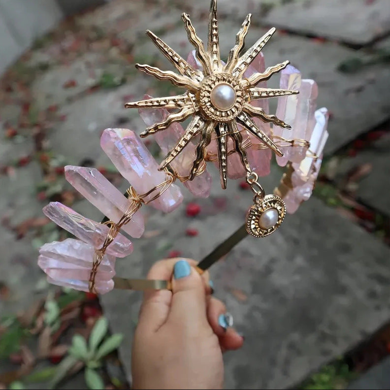 Olivenorma Sun Goddes Tiara Wedding Crystal Crown - Rose Quartz - image 27