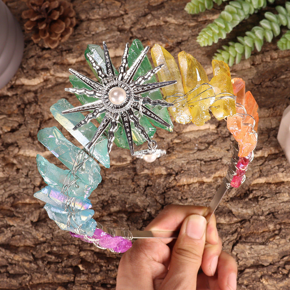 Olivenorma Sun Goddes Tiara Wedding Crystal Crown - Chakra&Silver - image 32