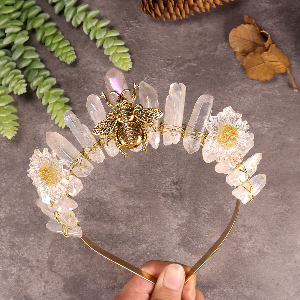Olivenorma Natural Crystal Daisy Bee Decoration Crystal Crown - Clear Quartz - image 0