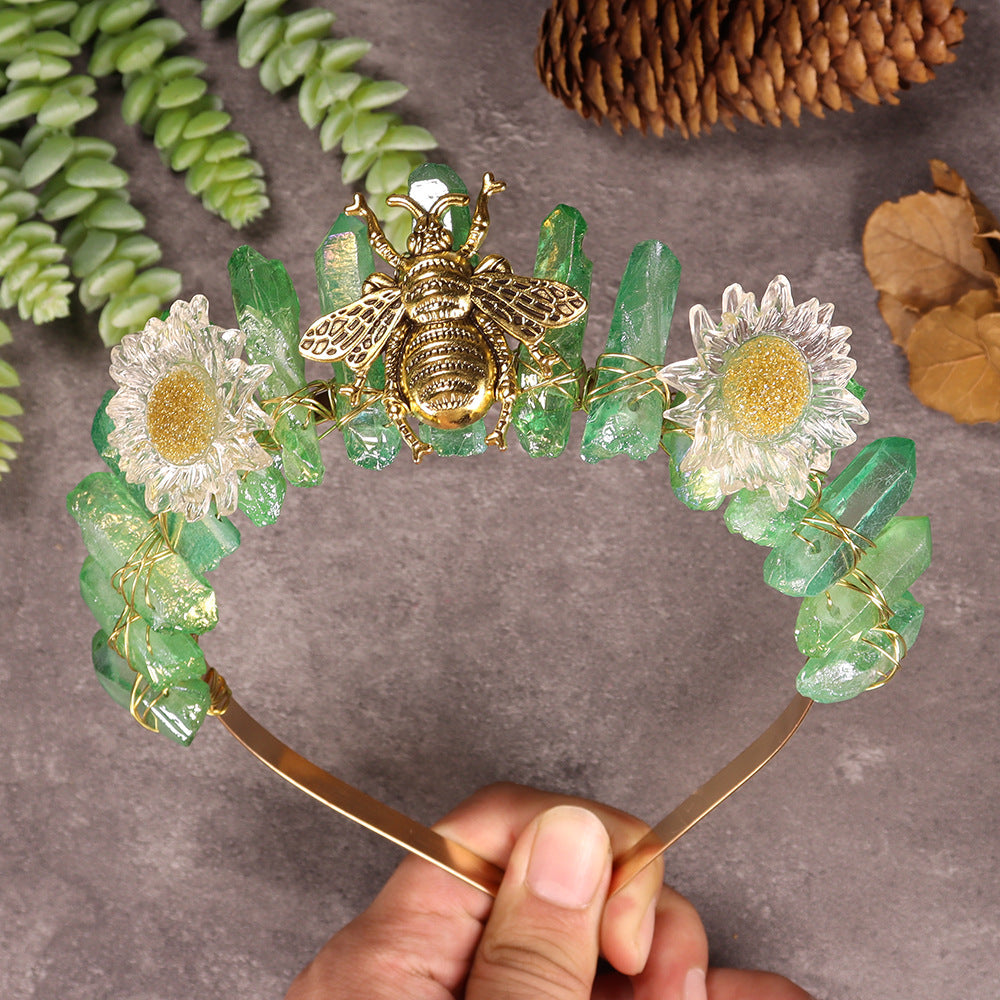 Olivenorma Natural Crystal Daisy Bee Decoration Crystal Crown - Peridot - image 3