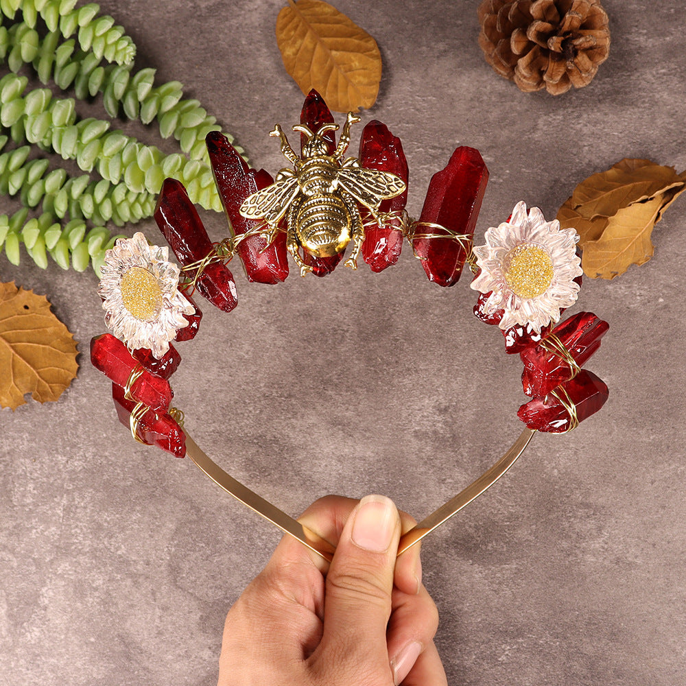 Olivenorma Natural Crystal Daisy Bee Decoration Crystal Crown - Garnet - image 5