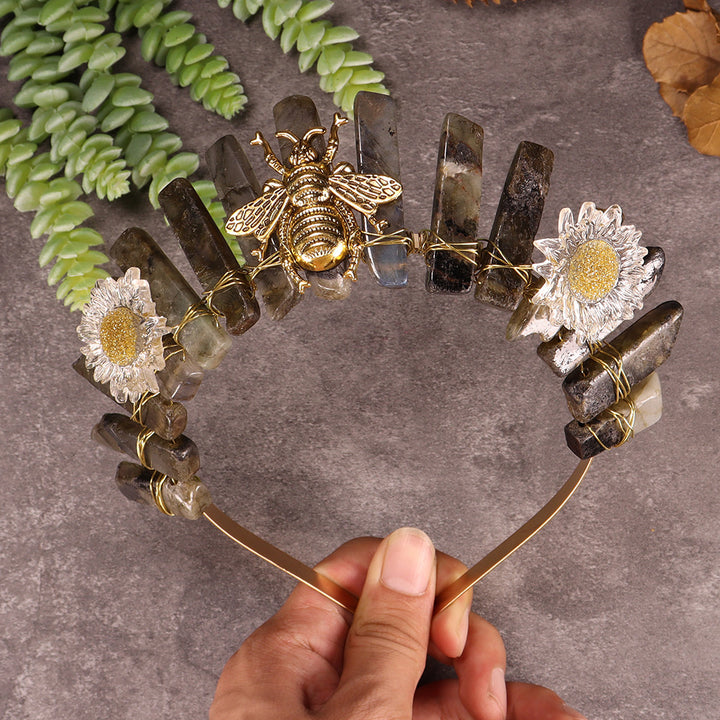 Olivenorma Natural Crystal Daisy Bee Decoration Crystal Crown - Labradorite - image 14