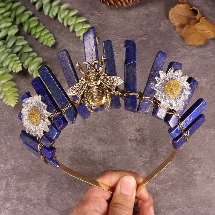 Olivenorma Natural Crystal Daisy Bee Decoration Crystal Crown - Lapis Lazuli - image 16