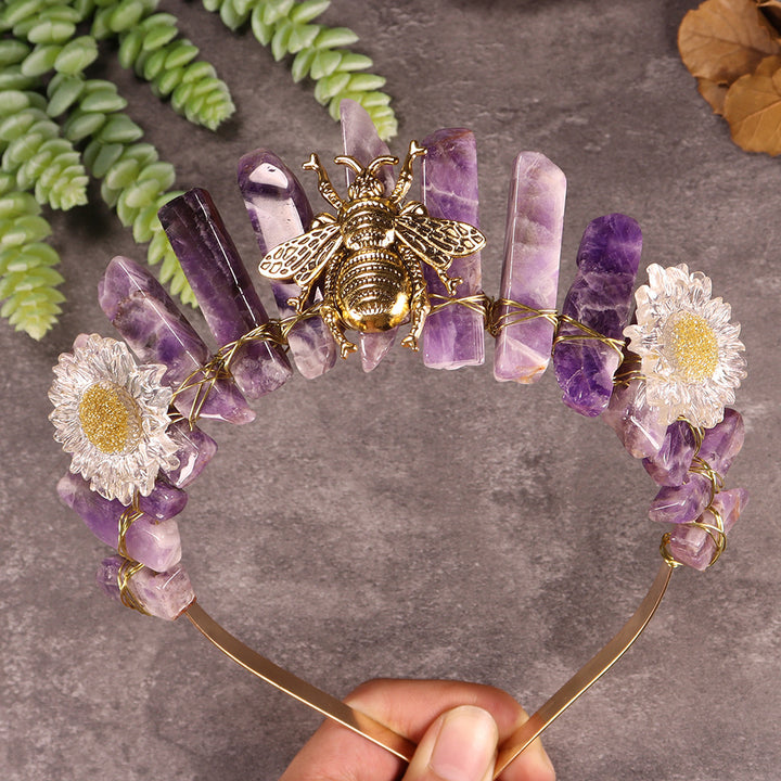 Olivenorma Natural Crystal Daisy Bee Decoration Crystal Crown - Amethyst - image 18