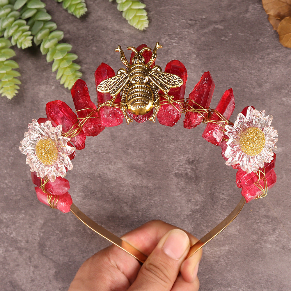 Olivenorma Natural Crystal Daisy Bee Decoration Crystal Crown - Ruby Quartz - image 21