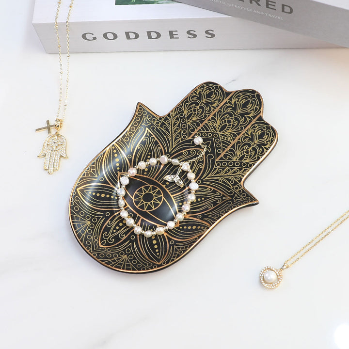 Olivenorma Hamsa Evil Eye Ceramic Crystal Holder Coaster - image 1