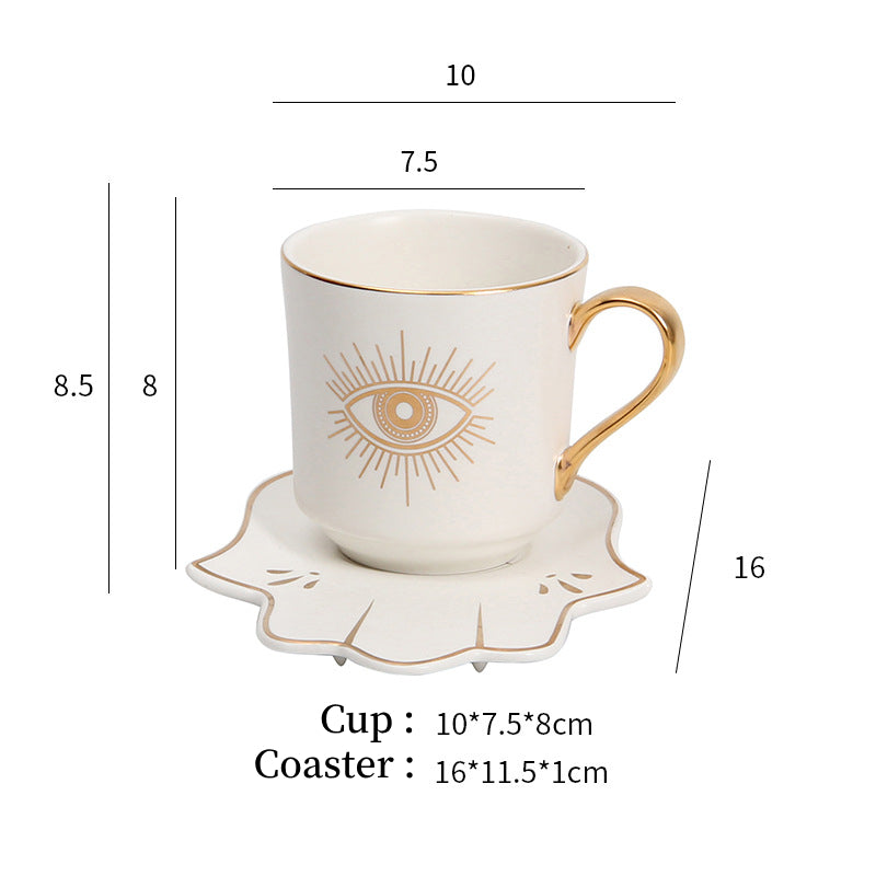 Olivenorma Hamsa Evil Eye Tea Cup Saucer Set Coaster - White Evil Eye Cup&Hamsa Coaster - image 5