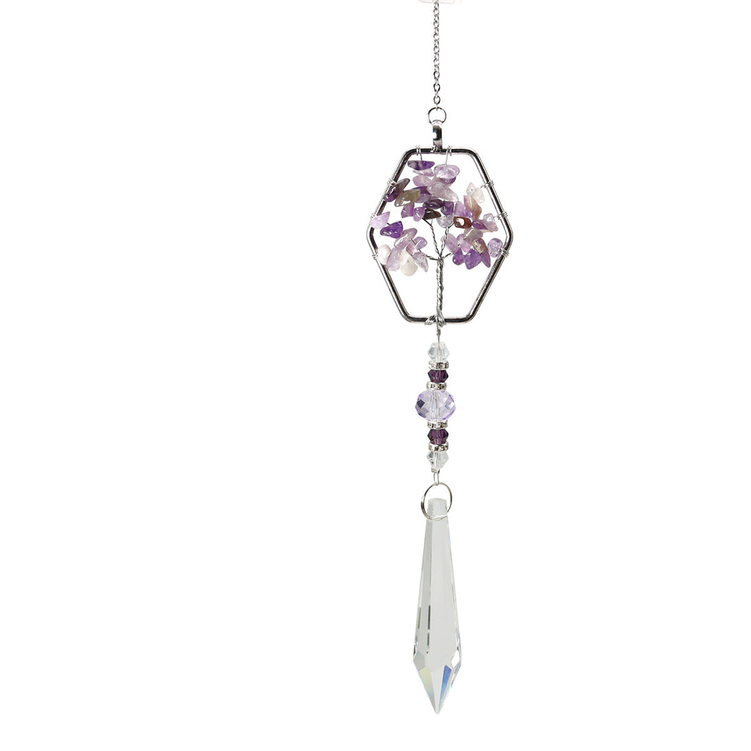Olivenorma Natural Amethyst Tree Of Life Suncatcher Wind Chime - Amethyst&Polygon - image 5