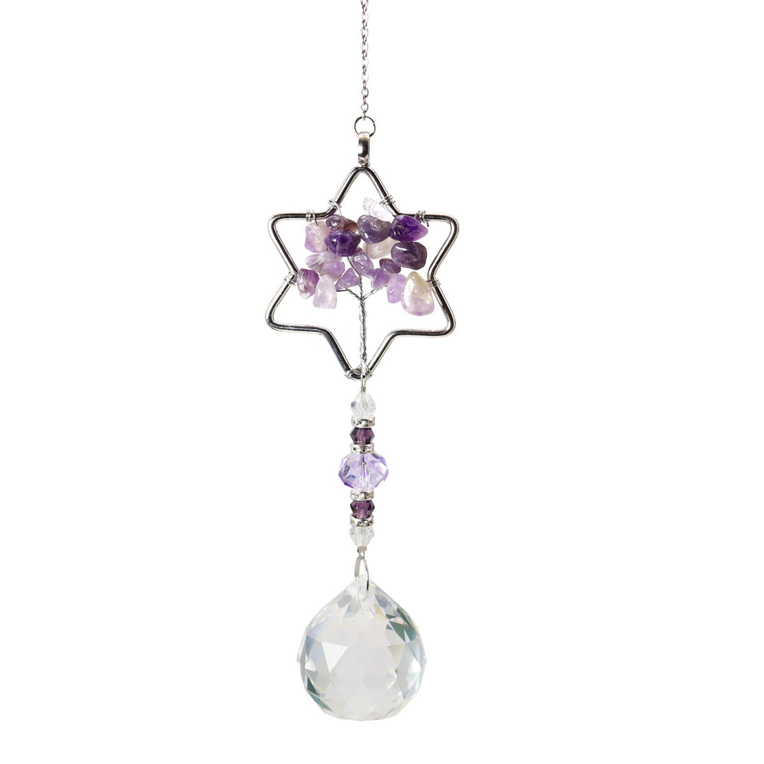 Olivenorma Natural Amethyst Tree Of Life Suncatcher Wind Chime - Amethyst&Hexagram - image 7