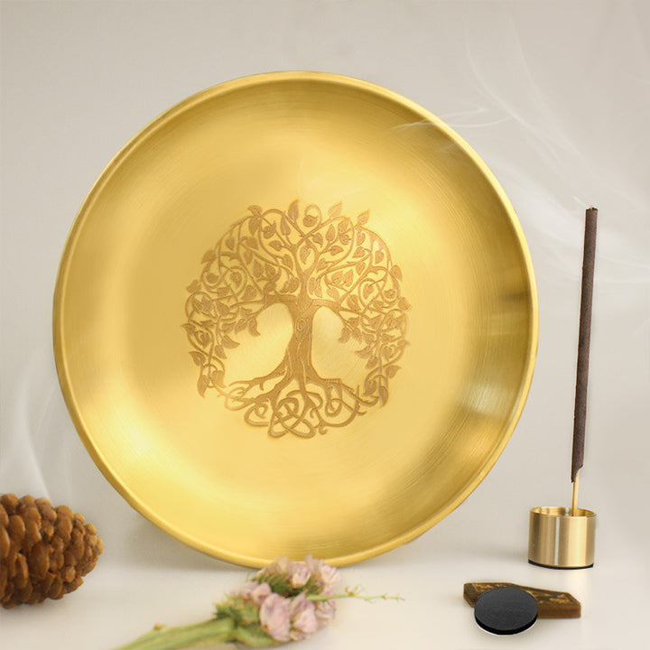 Olivenorma Tree Of Life Nine Hole Holy Plate Insence Holder Set - Gold Holy Plate+Nine Hole Holy Insence Holder+Parchment Paper+Two Small Magnets - image 0