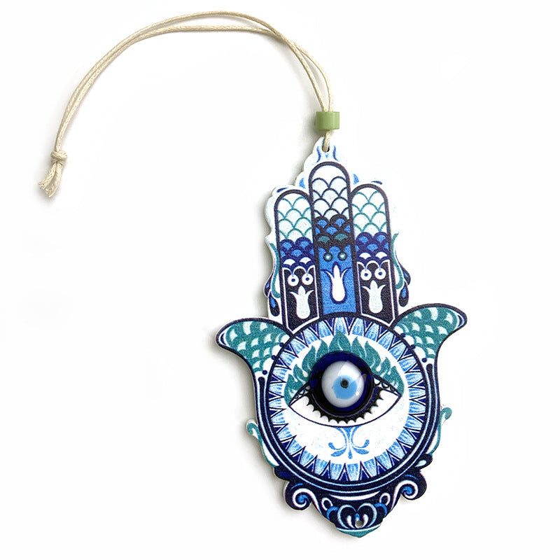 Olivenorma Geometric Wooden Hamsa Wall Decor Ornament - Lake Blue&Hamsa - image 1