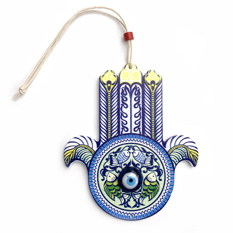 Olivenorma Geometric Wooden Hamsa Wall Decor Ornament - Royal Blue&Hamsa - image 7