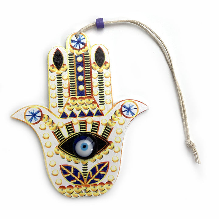 Olivenorma Geometric Wooden Hamsa Wall Decor Ornament - Yellow&Hamsa - image 3