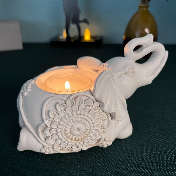 Olivenorma Indian Diwali Elephant Menorah Ganesha Candle Holder - White Lying Elephant - image 2