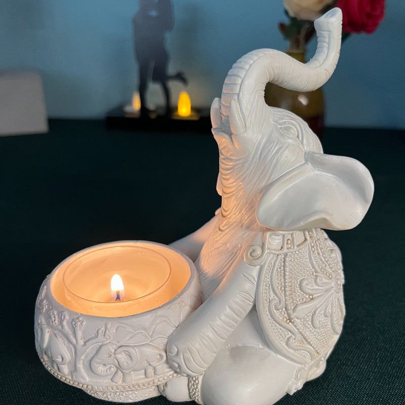 Olivenorma Indian Diwali Elephant Menorah Ganesha Candle Holder - White Sitting Elephant - image 1