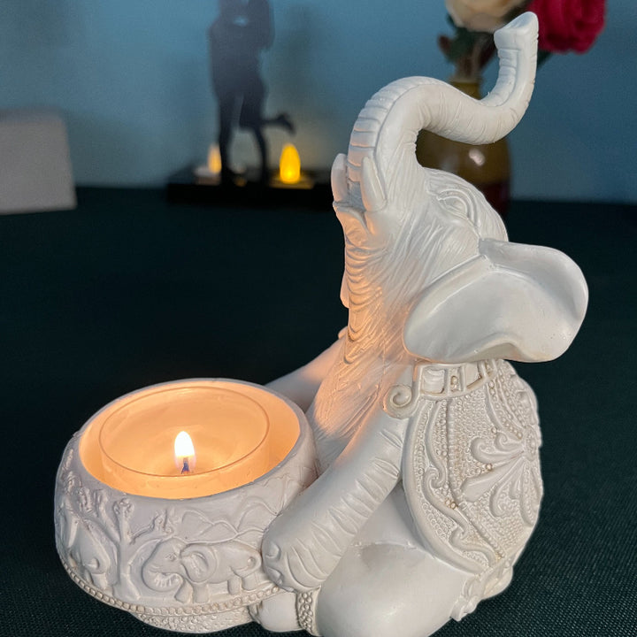 Olivenorma Indian Diwali Elephant Menorah Ganesha Candle Holder - White Sitting Elephant - image 1