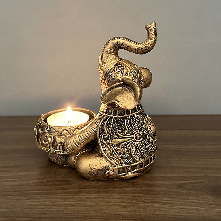 Olivenorma Indian Diwali Elephant Menorah Ganesha Candle Holder - Golden Sitting Elephant - image 3