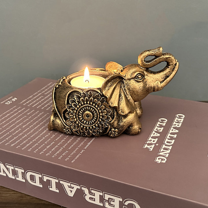 Olivenorma Indian Diwali Elephant Menorah Ganesha Candle Holder - Golden Lying Elephant - image 4