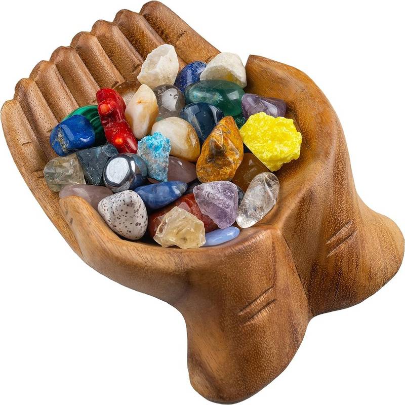 Olivenorma Wooden Carved Hands Offering Bowl Crystal Holder - image 7
