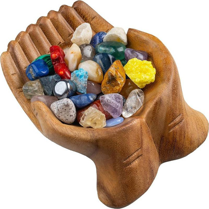 Olivenorma Wooden Carved Hands Offering Bowl Crystal Holder - image 7