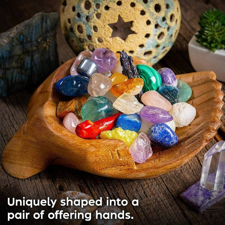 Olivenorma Wooden Carved Hands Offering Bowl Crystal Holder - image 1