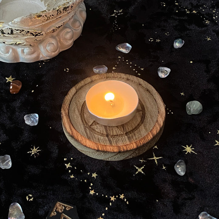 Olivenorma Pentagram Wooden Single Disc Candle Holder Decoration - image 0