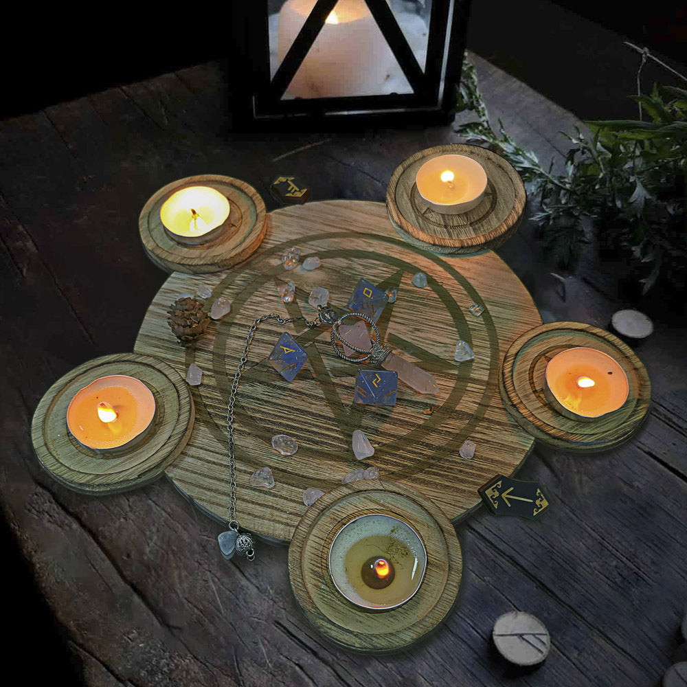 Olivenorma 2 in 1 Pentagram Wooden Candle Holder Tray Decoration - Candle Holder - image 0