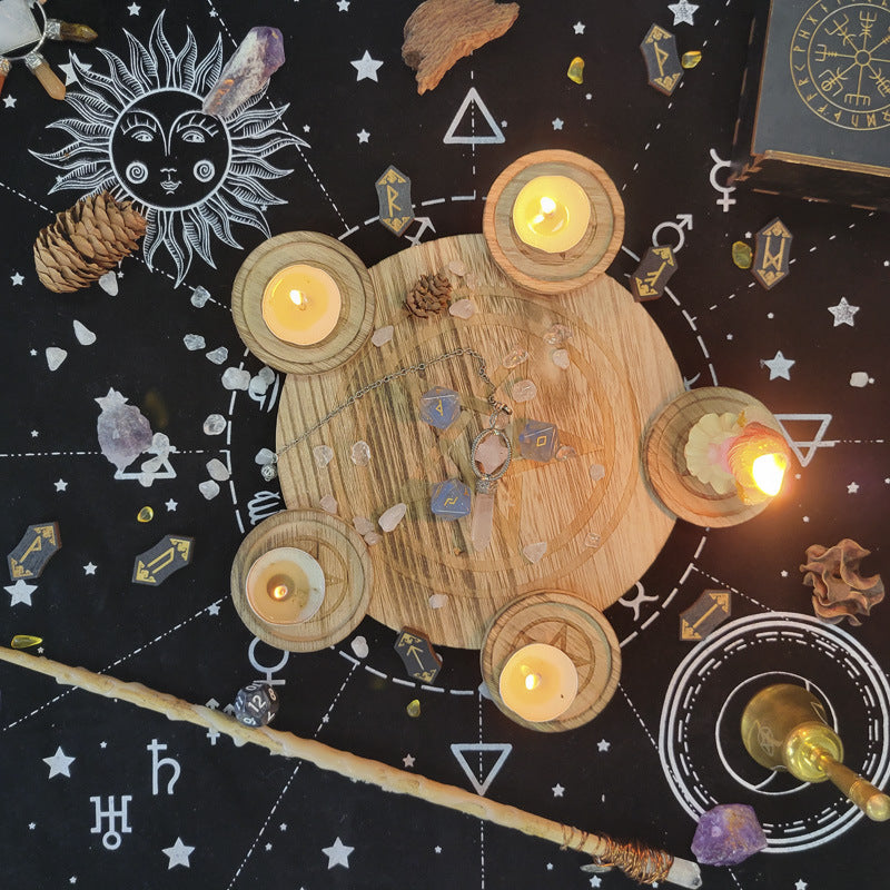 Olivenorma 2 in 1 Pentagram Wooden Candle Holder Tray Decoration - image 1