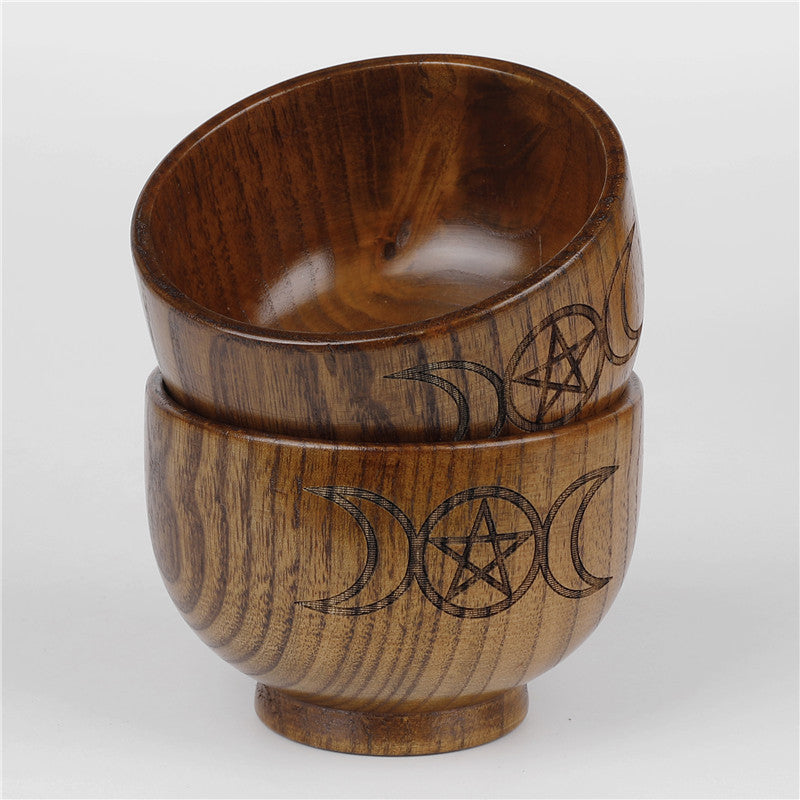 Olivenorma Engraved Pentagram Moon Phases Goddess Wooden Holy Bowl - image 0