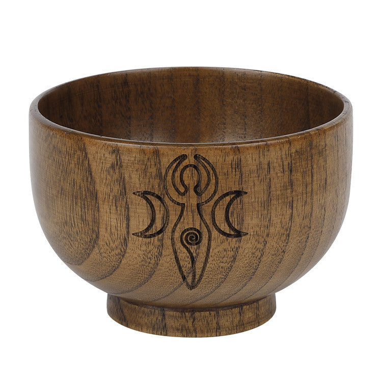 Olivenorma Engraved Pentagram Moon Phases Goddess Wooden Holy Bowl - Goddess of The Moon - image 1