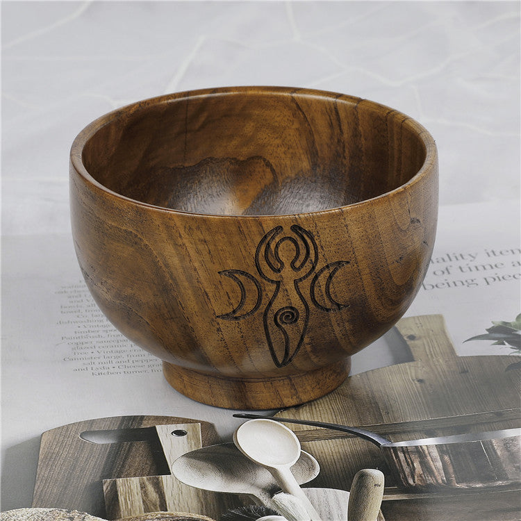 Olivenorma Engraved Pentagram Moon Phases Goddess Wooden Holy Bowl - image 4