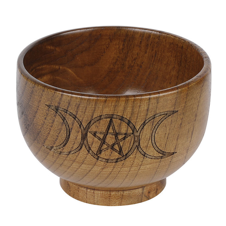 Olivenorma Engraved Pentagram Moon Phases Goddess Wooden Holy Bowl - Biphase Moon - image 7