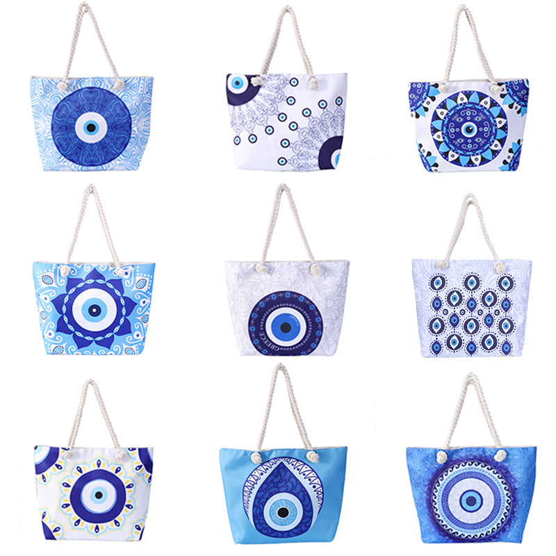 Olivenorma Blue Evil Eye Women Beach Tote Bag - image 36