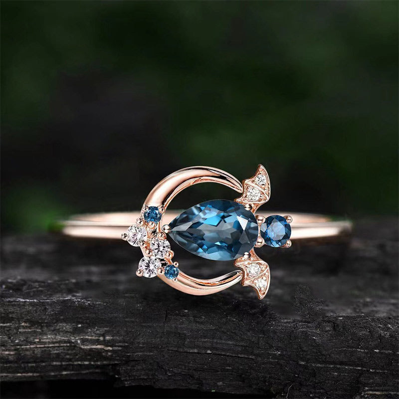 Olivenorma "Keep Close to Joy" - Unique Bat Cut Blue Topaz Ring - Rose Gold - 11 - image 0