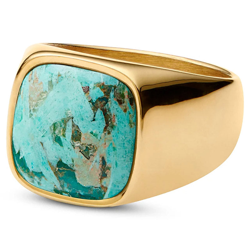 Olivenorma Vintage Natural Stone Titanium Steel Ring - image 8