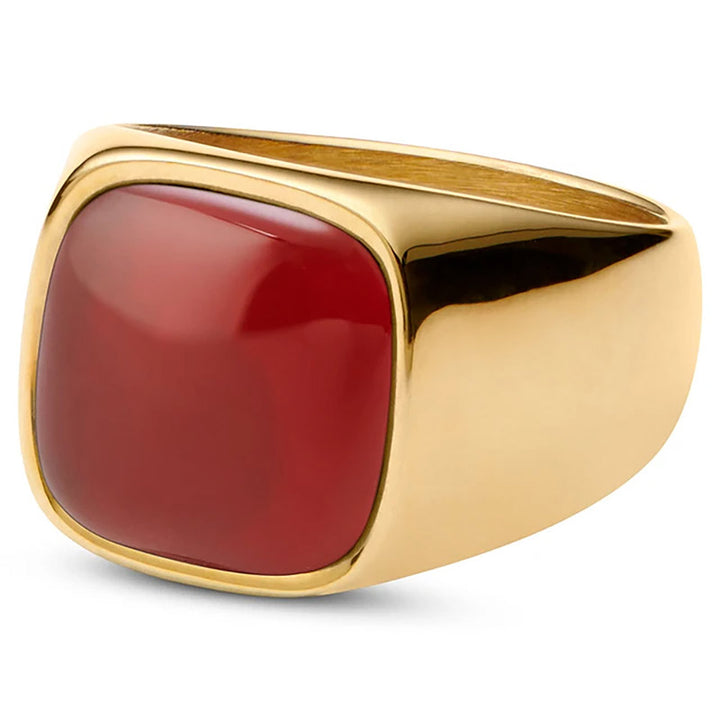 Olivenorma Vintage Natural Stone Titanium Steel Ring - Gold - Ruby - 12 - image 6