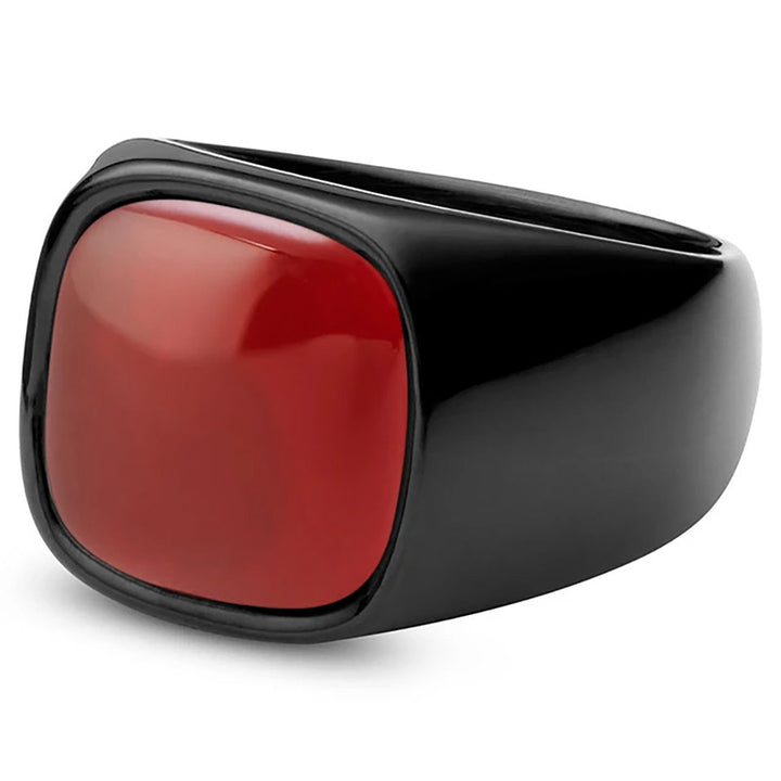 Olivenorma Vintage Natural Stone Titanium Steel Ring - Black - Ruby - 12 - image 17