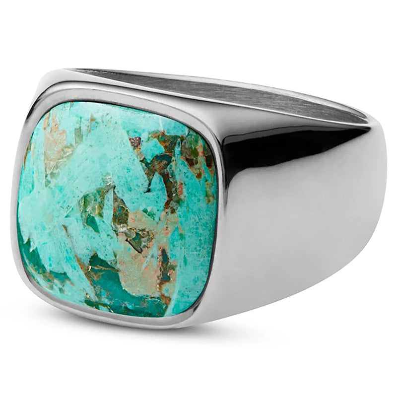 Olivenorma Vintage Natural Stone Titanium Steel Ring - image 13
